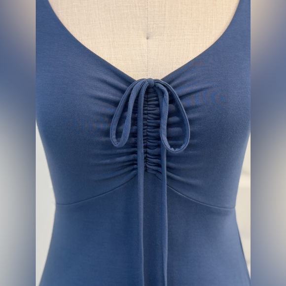 Navy Blue V-Neck Maxi Dress with Front Tie Detail - Picture 2 of 8